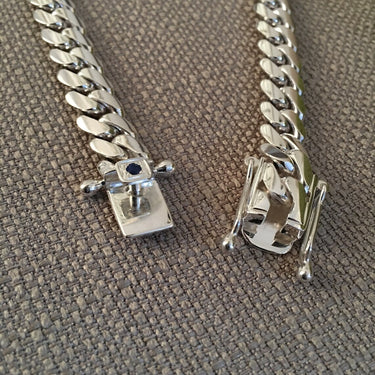 Cuban Link Necklace 11mm Zircon Sapphire 999 Silver